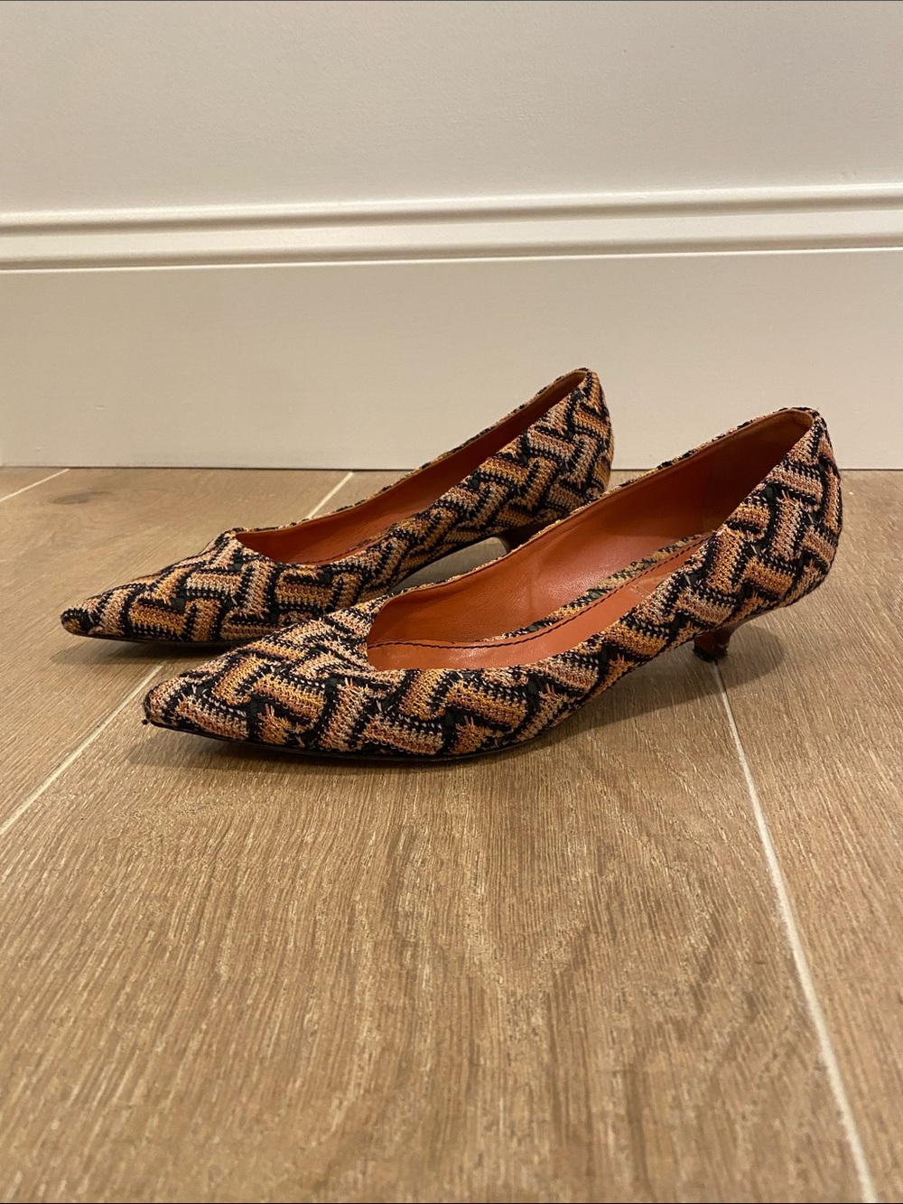 Missoni Black and Tan Woven Pointed-Toe Kitten Heels